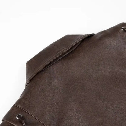 Suninheart automne et hiver vestes en simili cuir pour femmes 2025 épaule tombante veste surdimensionnée manteau ceinturé Corset veste