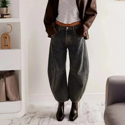 Women's Casual Baggy Jeans Mid Waist Pants Wide Leg Loose Boyfriend Denim Pants Straight Leg Cropped Barrel Jeans Y2k Clothes