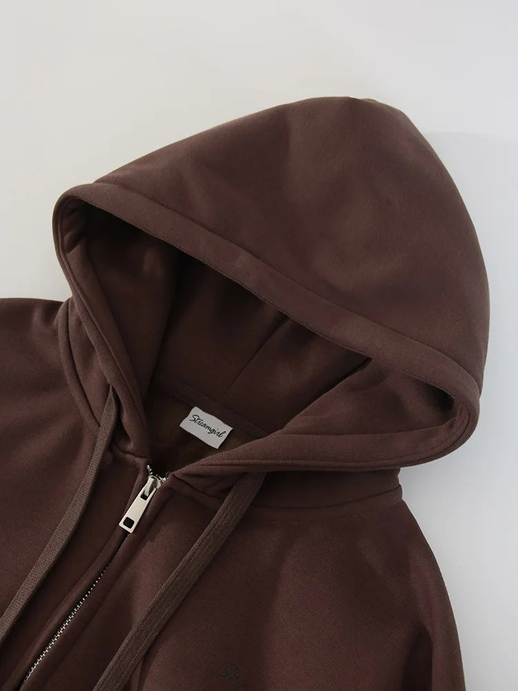 Women Tracksuits Winter Fleece Sweatsuit Brown Warm Crop Zipper Hoodies And Sweatpants Set For Women 2 Piece Velvet Pants Sets