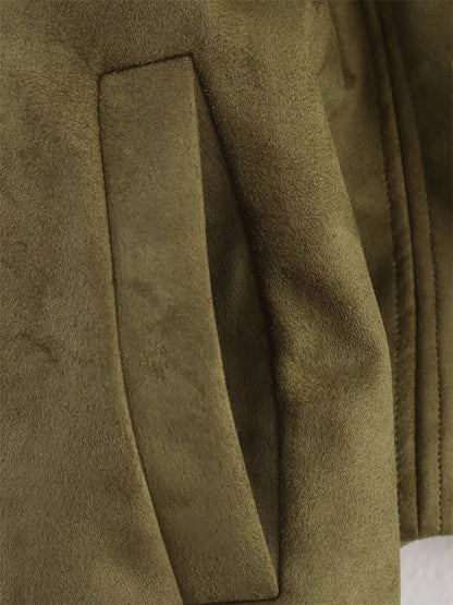 Women's New Arrival Jacket Women's Fashionable Pocketed Suede-Feel Pilot Jacket