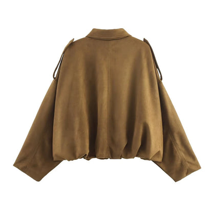 Women's New Arrival Jacket Women's Fashionable Pocketed Suede-Feel Pilot Jacket