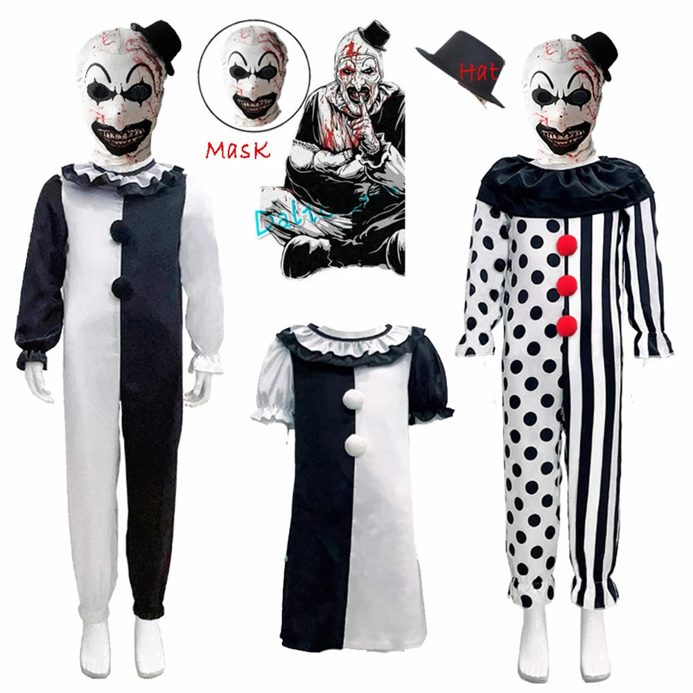 Terrifier fille Costume robe squelette enfant Cosplay effrayant horreur body combinaison Art le Clown Joker Halloween Costume masque Costume