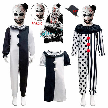 Terrifier fille Costume robe squelette enfant Cosplay effrayant horreur body combinaison Art le Clown Joker Halloween Costume masque Costume