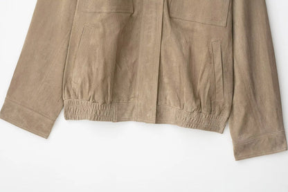 Women Suede Jacket 2025 New Spring Fashion Long Sleeve Zipper Loose Coat Chic Female High Street Outerwear ﻿