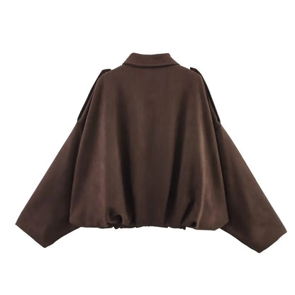 HH – veste Texture en daim pour femmes, manches longues, col rabattu, fermeture éclair élastique, bouton, solide, manteau tendance de printemps