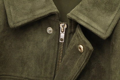 HH – veste Texture en daim pour femmes, manches longues, col rabattu, fermeture éclair élastique, bouton, solide, manteau tendance de printemps