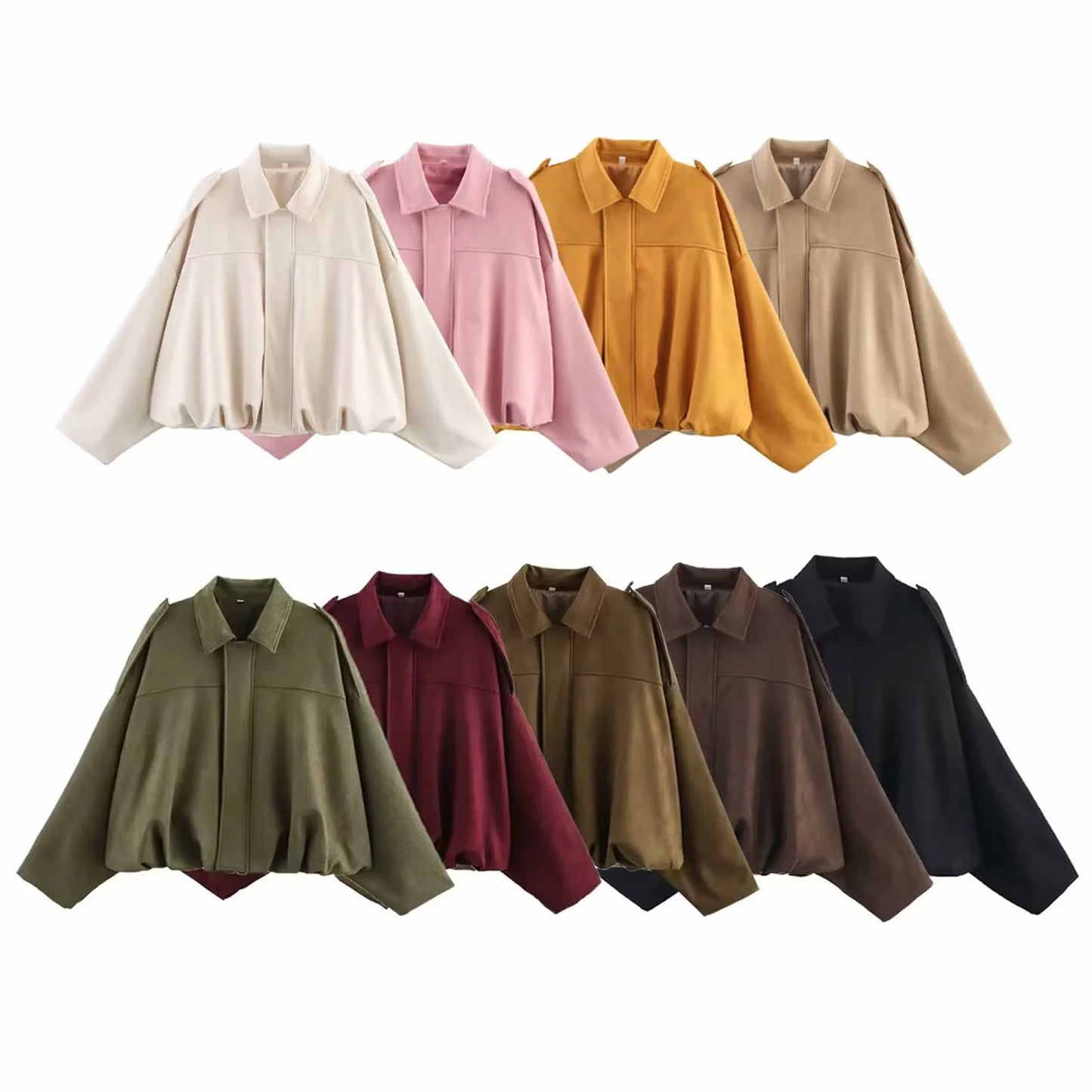 HH – veste Texture en daim pour femmes, manches longues, col rabattu, fermeture éclair élastique, bouton, solide, manteau tendance de printemps