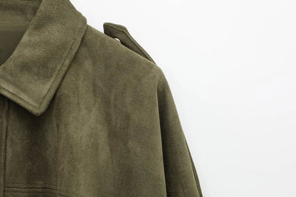 HH – veste Texture en daim pour femmes, manches longues, col rabattu, fermeture éclair élastique, bouton, solide, manteau tendance de printemps