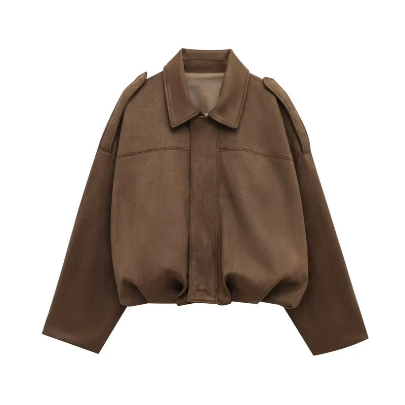 HH – veste Texture en daim pour femmes, manches longues, col rabattu, fermeture éclair élastique, bouton, solide, manteau tendance de printemps
