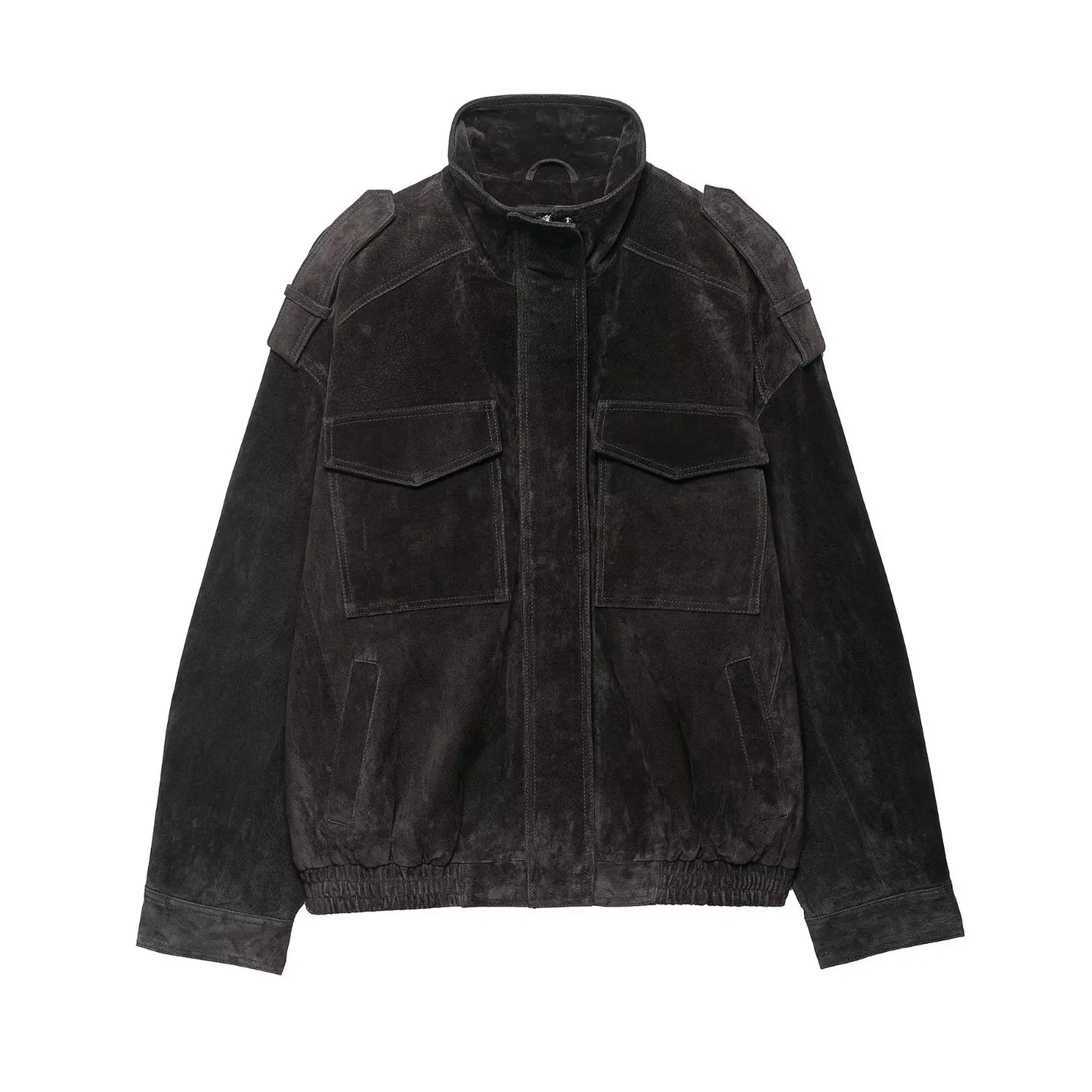 Women Suede Jacket 2025 New Spring Fashion Long Sleeve Zipper Loose Coat Chic Female High Street Outerwear ﻿