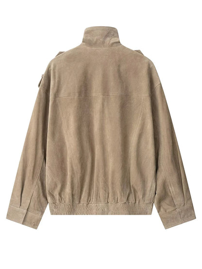 Women Suede Jacket 2025 New Spring Fashion Long Sleeve Zipper Loose Coat Chic Female High Street Outerwear ﻿