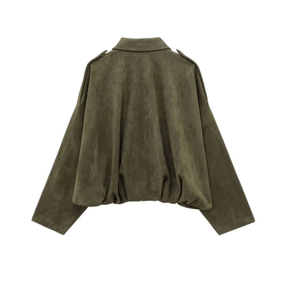 HH – veste Texture en daim pour femmes, manches longues, col rabattu, fermeture éclair élastique, bouton, solide, manteau tendance de printemps