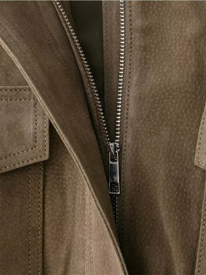 Women Suede Jacket 2025 New Spring Fashion Long Sleeve Zipper Loose Coat Chic Female High Street Outerwear ﻿