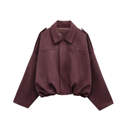 HH – veste Texture en daim pour femmes, manches longues, col rabattu, fermeture éclair élastique, bouton, solide, manteau tendance de printemps