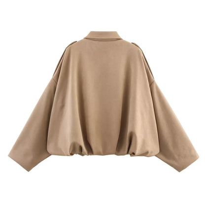 HH – veste Texture en daim pour femmes, manches longues, col rabattu, fermeture éclair élastique, bouton, solide, manteau tendance de printemps
