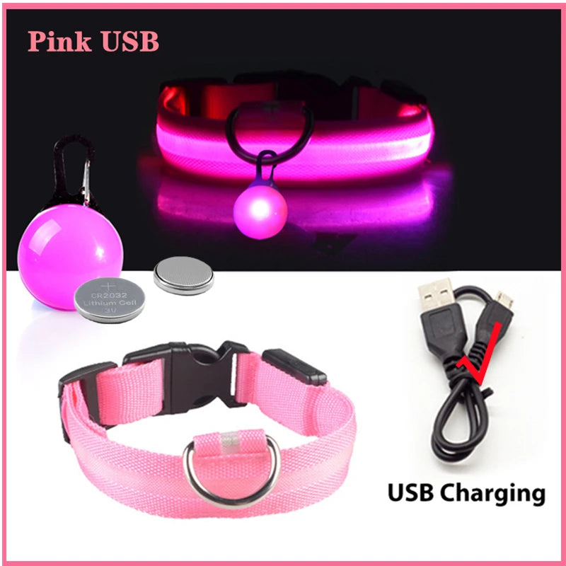 Collier de chien lumineux avec chargeur Usb, avec pendentif, lumière Led de luxe détachable, lumineux pour petits chiens et chats, collier de sécurité de nuit, vente en gros