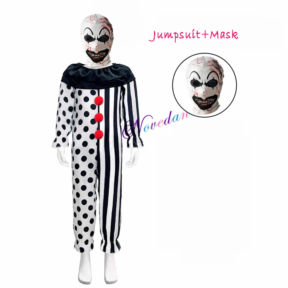 Terrifier fille Costume robe squelette enfant Cosplay effrayant horreur body combinaison Art le Clown Joker Halloween Costume masque Costume