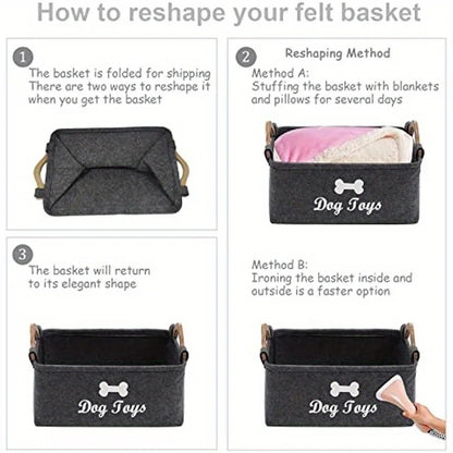 Boîte à jouets en feutre pour animaux de compagnie, boîte à jouets pour chien, panier de rangement, organisateur de poitrine pour organiser des jouets, des couvertures, des laisses et des aliments, 1 pièce