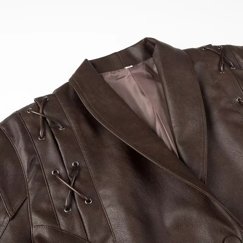 Suninheart automne et hiver vestes en simili cuir pour femmes 2025 épaule tombante veste surdimensionnée manteau ceinturé Corset veste