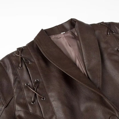 Suninheart automne et hiver vestes en simili cuir pour femmes 2025 épaule tombante veste surdimensionnée manteau ceinturé Corset veste