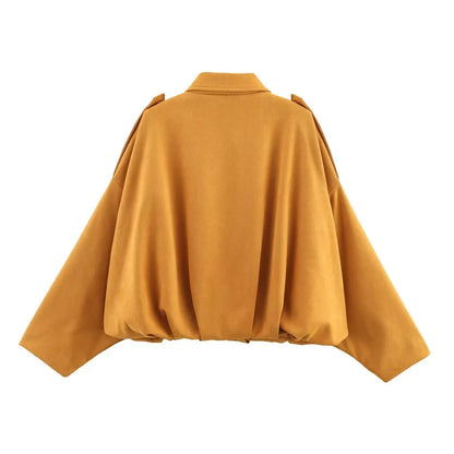 HH – veste Texture en daim pour femmes, manches longues, col rabattu, fermeture éclair élastique, bouton, solide, manteau tendance de printemps