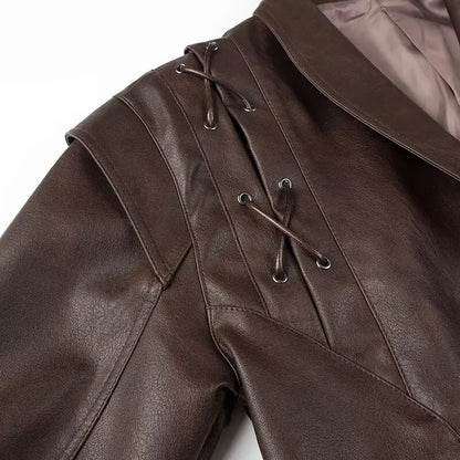 Suninheart automne et hiver vestes en simili cuir pour femmes 2025 épaule tombante veste surdimensionnée manteau ceinturé Corset veste