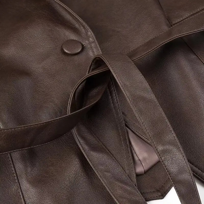 Suninheart automne et hiver vestes en simili cuir pour femmes 2025 épaule tombante veste surdimensionnée manteau ceinturé Corset veste