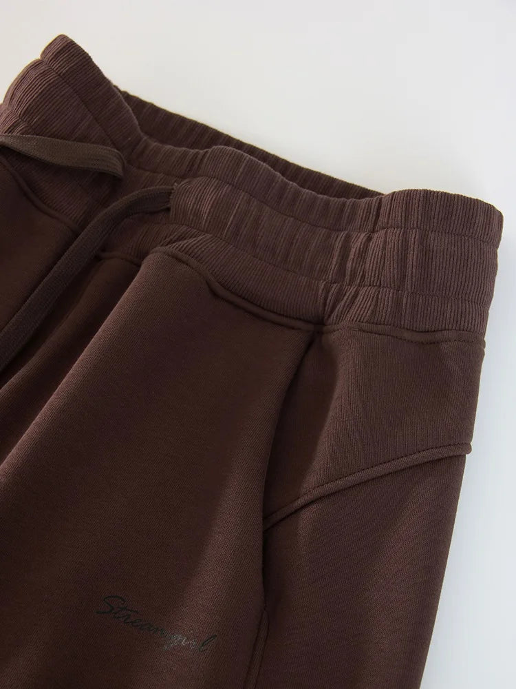 Women Tracksuits Winter Fleece Sweatsuit Brown Warm Crop Zipper Hoodies And Sweatpants Set For Women 2 Piece Velvet Pants Sets