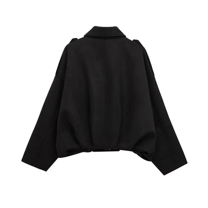 HH – veste Texture en daim pour femmes, manches longues, col rabattu, fermeture éclair élastique, bouton, solide, manteau tendance de printemps