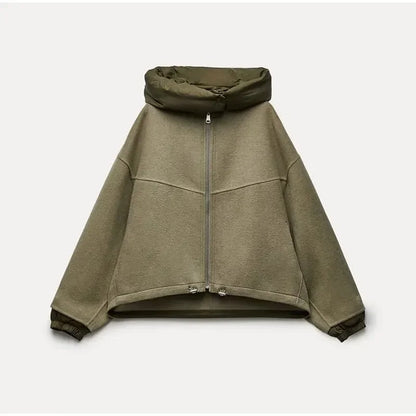 Oversized Zipper Hooded Jacket For Women Fashion Thick Patchwork Long Sleeve Coat 2023 Autumn Winter Loose Warm Street Outerwear