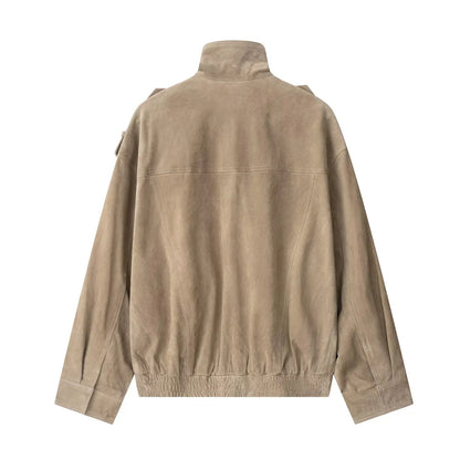 Women Suede Jacket 2025 New Spring Fashion Long Sleeve Zipper Loose Coat Chic Female High Street Outerwear ﻿