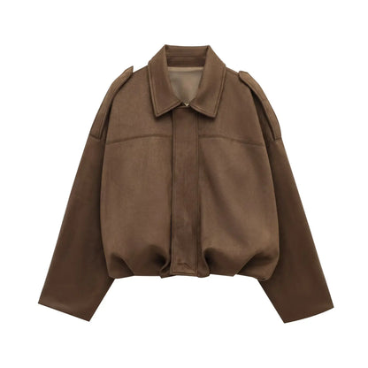 HH – veste Texture en daim pour femmes, manches longues, col rabattu, fermeture éclair élastique, bouton, solide, manteau tendance de printemps