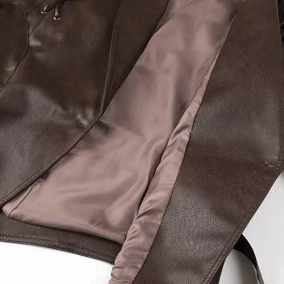 Suninheart automne et hiver vestes en simili cuir pour femmes 2025 épaule tombante veste surdimensionnée manteau ceinturé Corset veste