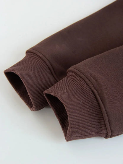 Women Tracksuits Winter Fleece Sweatsuit Brown Warm Crop Zipper Hoodies And Sweatpants Set For Women 2 Piece Velvet Pants Sets