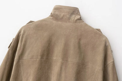 Women Suede Jacket 2025 New Spring Fashion Long Sleeve Zipper Loose Coat Chic Female High Street Outerwear ﻿