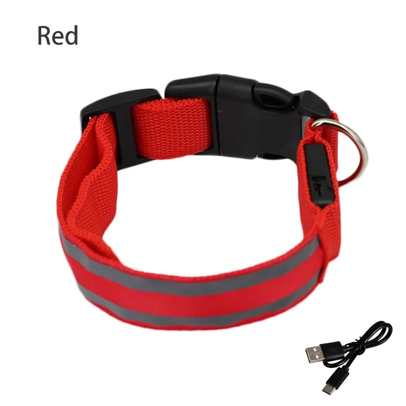 Collier de chien réfléchissant lumineux nuit sécurité USB Rechargeable LED collier de chien lumière pour petits chiens chat collier pour animaux de compagnie Para Perro XS-XL