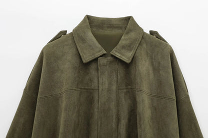 HH – veste Texture en daim pour femmes, manches longues, col rabattu, fermeture éclair élastique, bouton, solide, manteau tendance de printemps