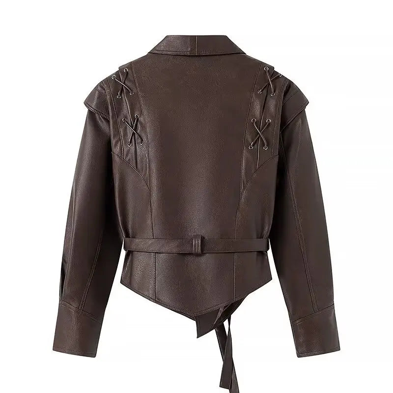Suninheart automne et hiver vestes en simili cuir pour femmes 2025 épaule tombante veste surdimensionnée manteau ceinturé Corset veste