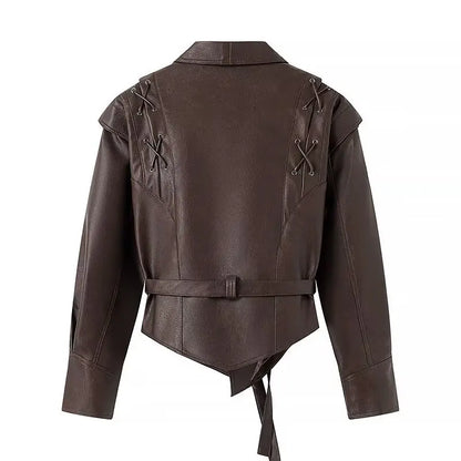 Suninheart automne et hiver vestes en simili cuir pour femmes 2025 épaule tombante veste surdimensionnée manteau ceinturé Corset veste