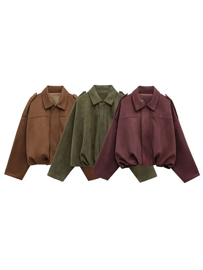 Veste bombers à effet daim et couleur unie pour femme, pour le printemps et l'automne